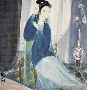 リン・フォンミアン Painting - 青い古い墨を着た女性